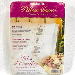 Dimensions Stamped Cross Stitch Pillow Cases Set Of Two - Butterfly Design - New